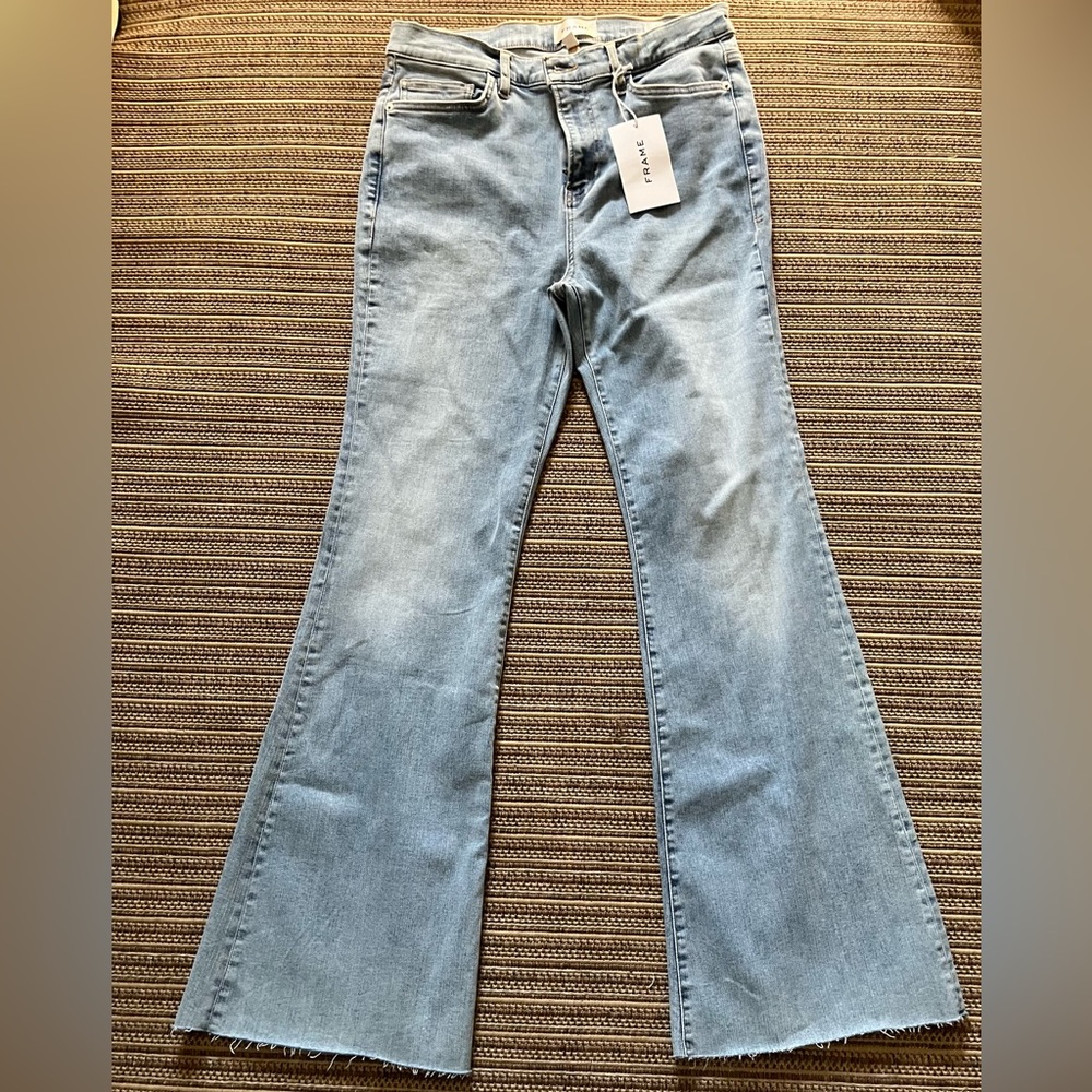 Frame Denim Sky Blue High Rise Flare Jeans